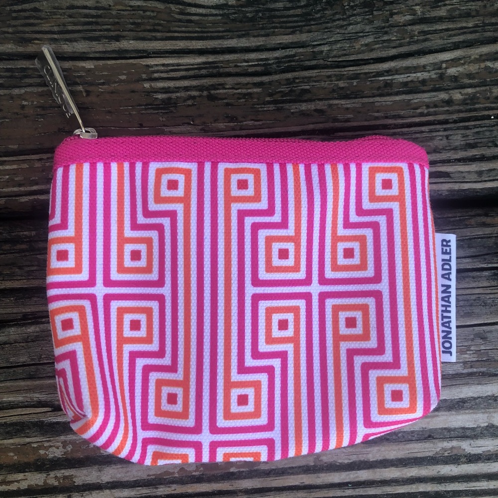 Jonathan Adler Clinique MakeUp Bag Case Zipper Pouch Pink Orange Geometric Small